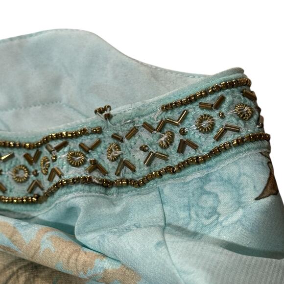 Soft Surroundings Size 1X Baroque Maxi Dress Aqua Gold Floral Boho Hippie Flowy - Picture 11 of 11